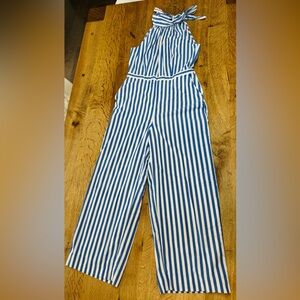 J. Crew Blue and White Striped Jumpsuit